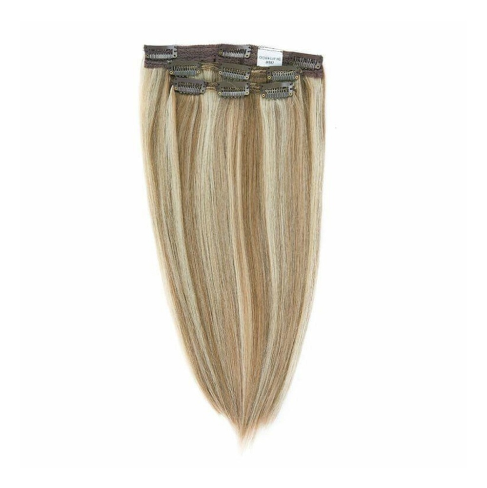 Hidden crown clip in hair extensions